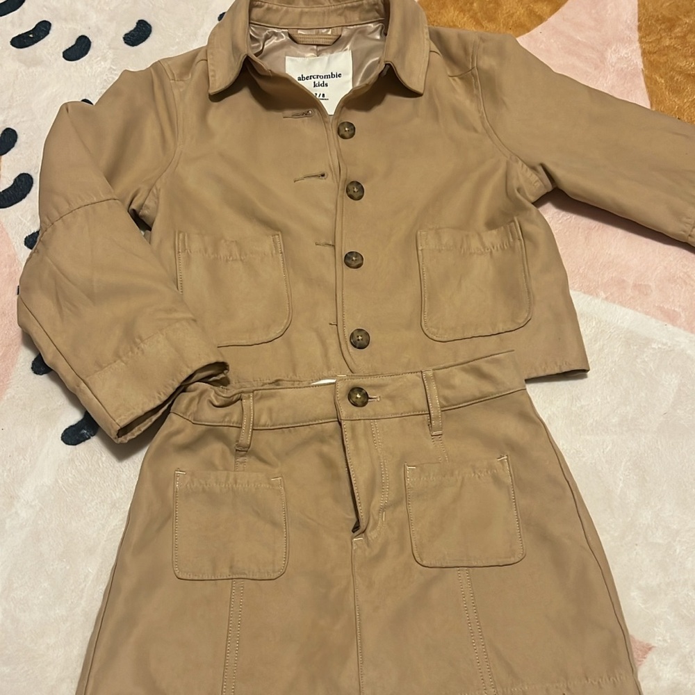 Abercrombie Kids Tan Button-Up Jacket and Skirt Set